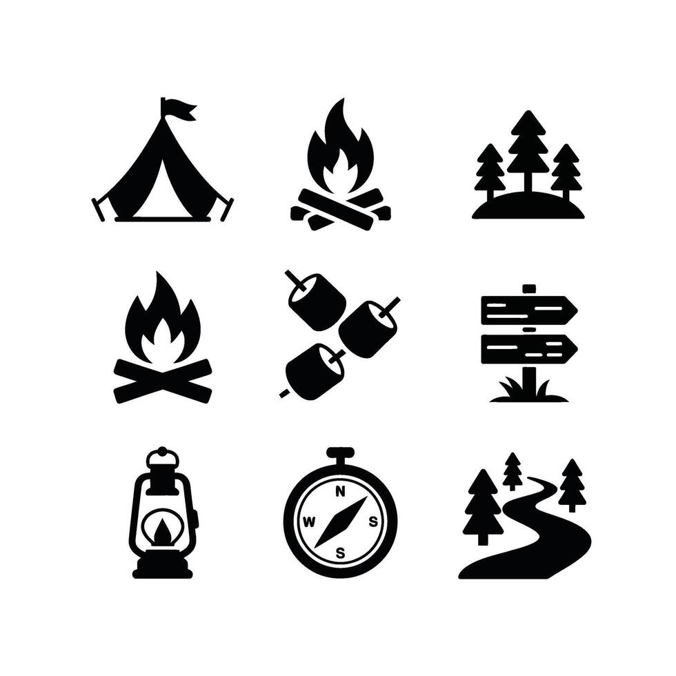 Classic Camping and Outdoor Adventure Icon Set vector