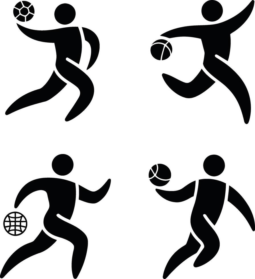 Athletic Silhouette Icon Set with Sports Balls vector