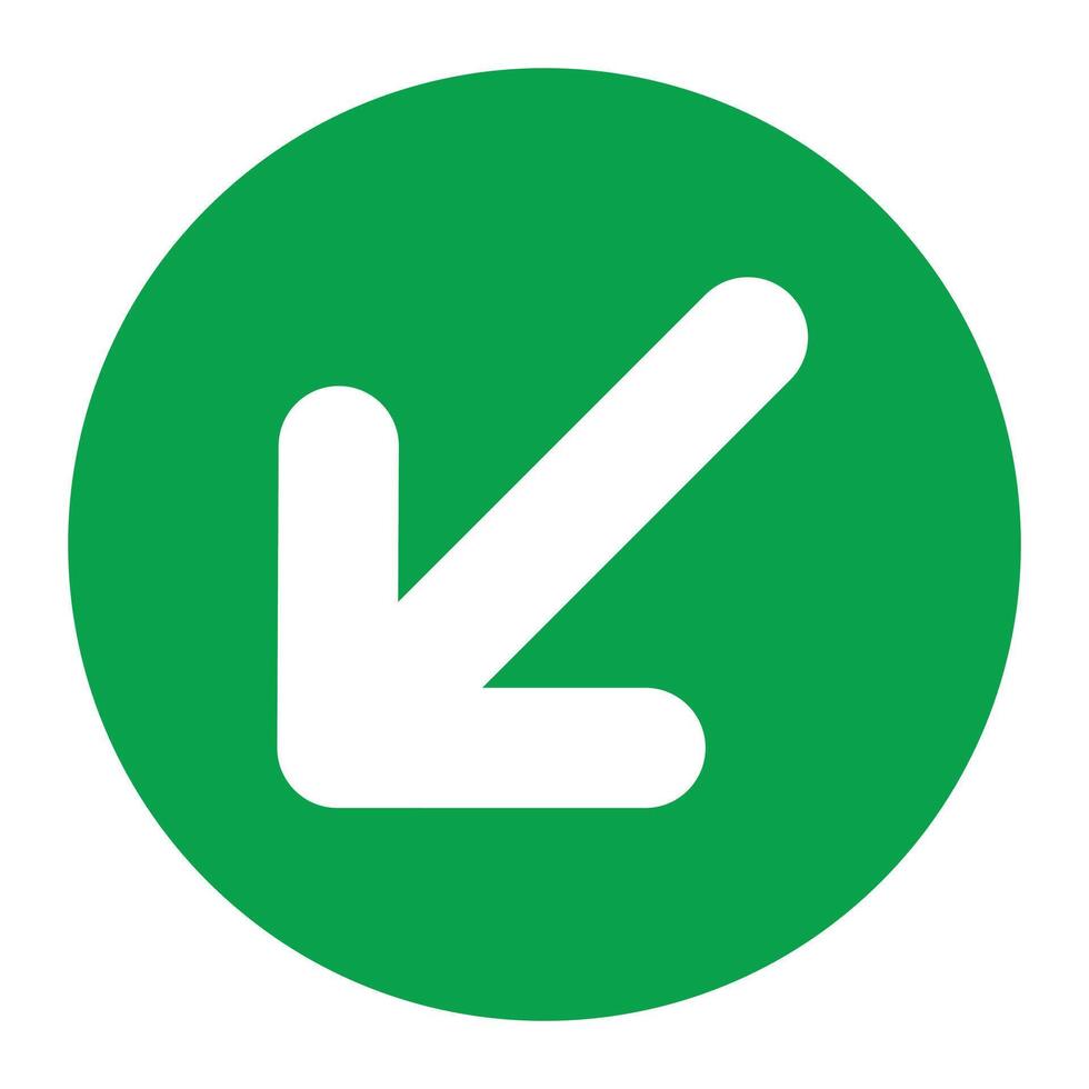 Green Circular Icon with a Diagonal Downward Left Arrow Symbol vector
