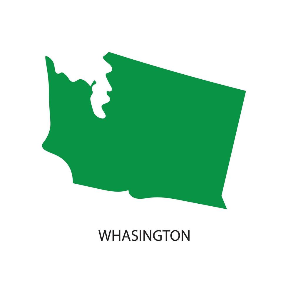 Graphic illustration of a green silhouette of the map of Washington state, accompanied by bold text labeling the state name, ideal for educational, informational, or design use. vector
