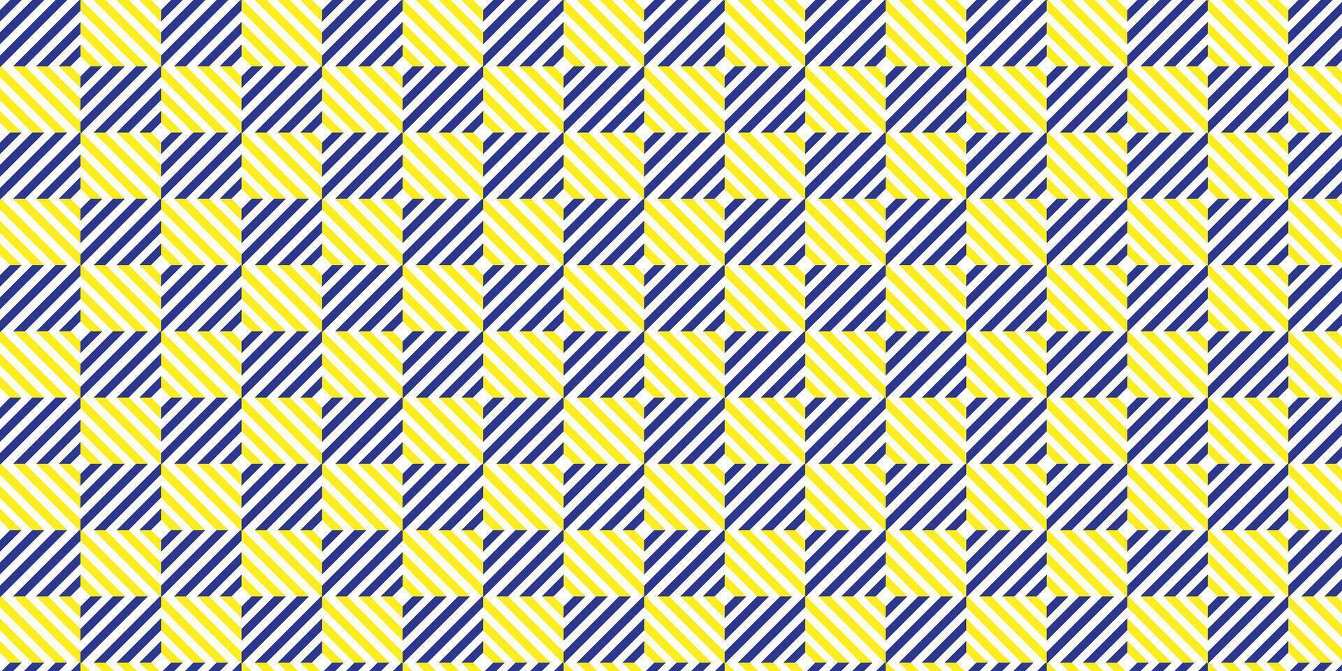 Diagonal Striped Geometric Checkered Pattern in Yellow and Blue Hues vector