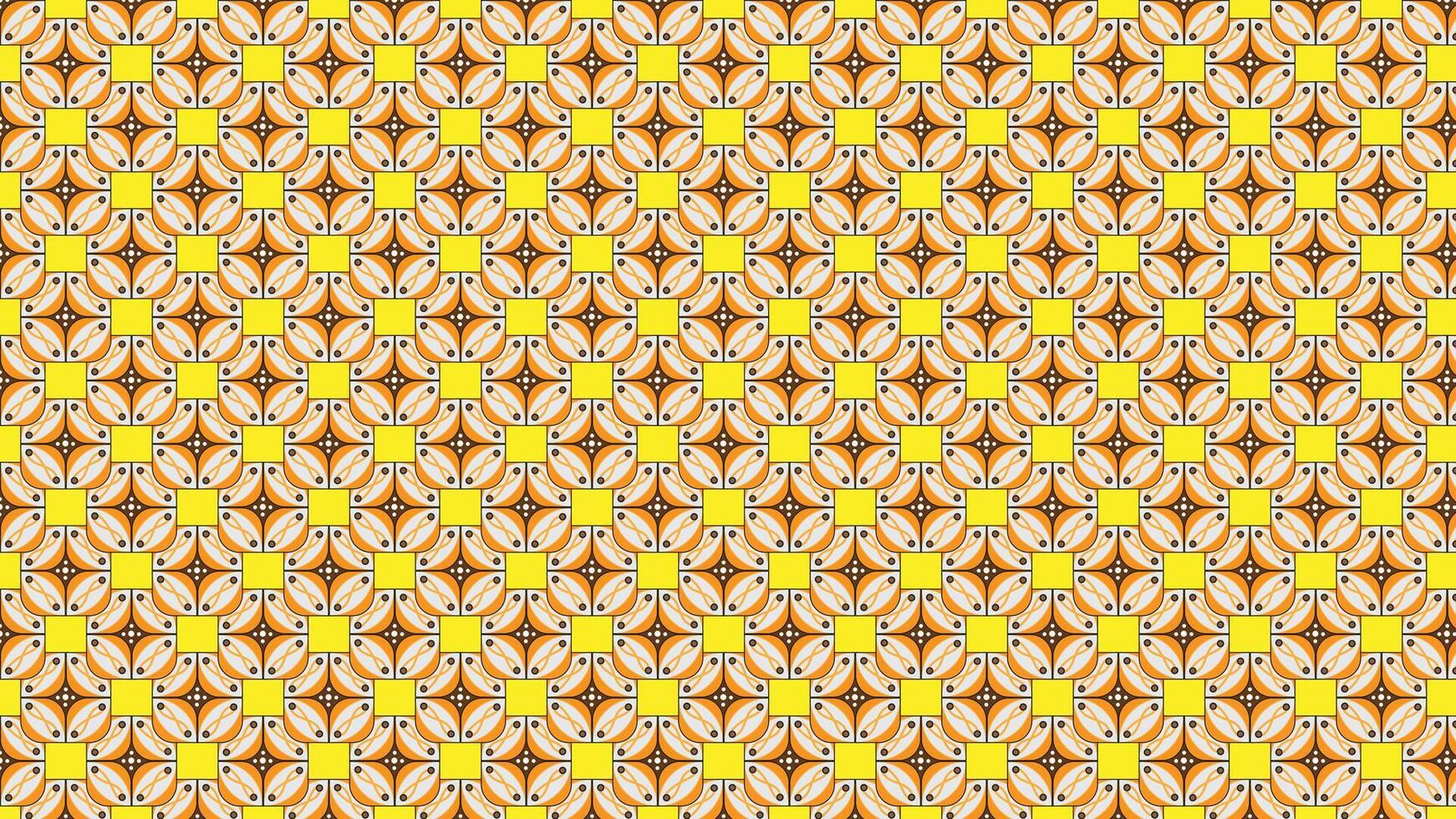 Geometric abstract art featuring a repeating yellow and orange symmetrical design pattern, evoking a contemporary and vibrant artistic appeal. vector