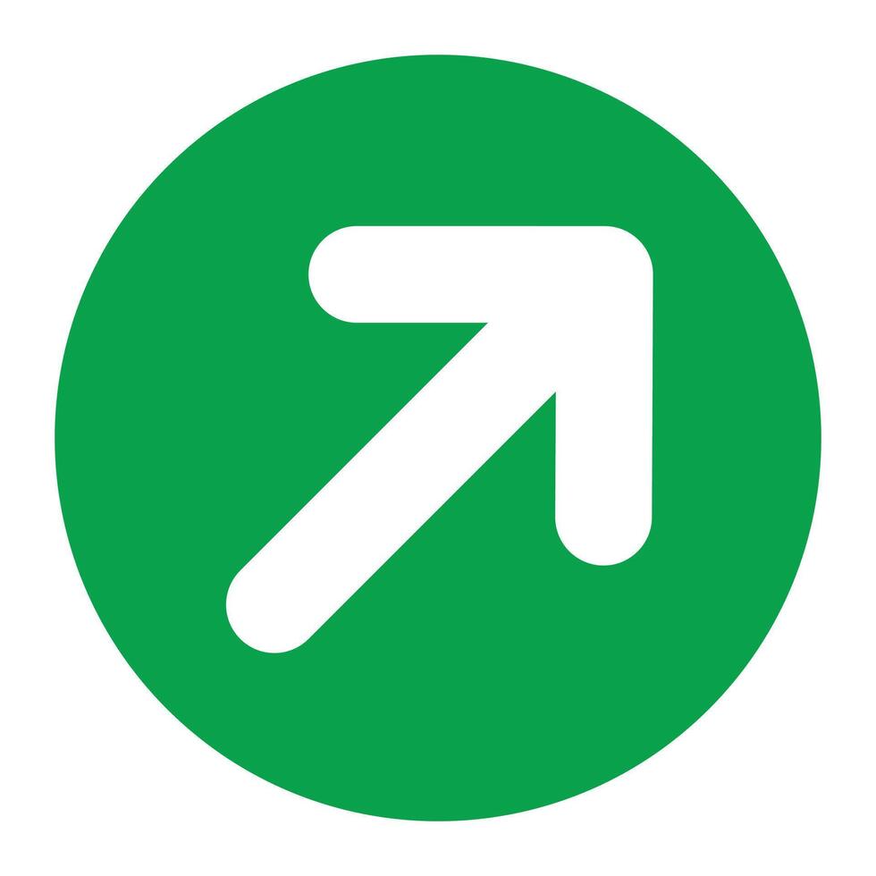 Green Circle Icon with Upward and Rightward Arrow Symbol. vector