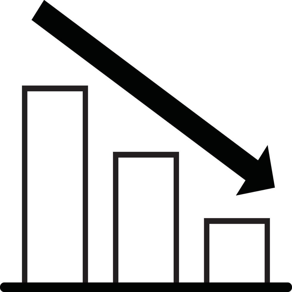 Bar chart illustration with a downward trend arrow, symbolizing decline, decrease, or negative progression. Perfect for business, finance, or economic presentations and reports. vector