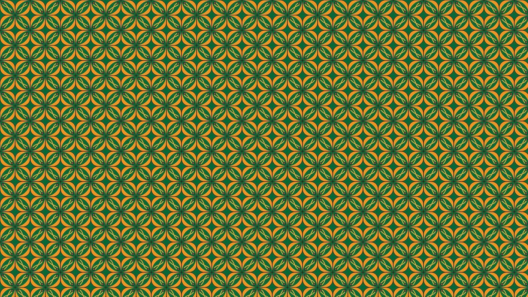 Geometric Green and Yellow Pattern with Repeating Symmetrical Motif vector