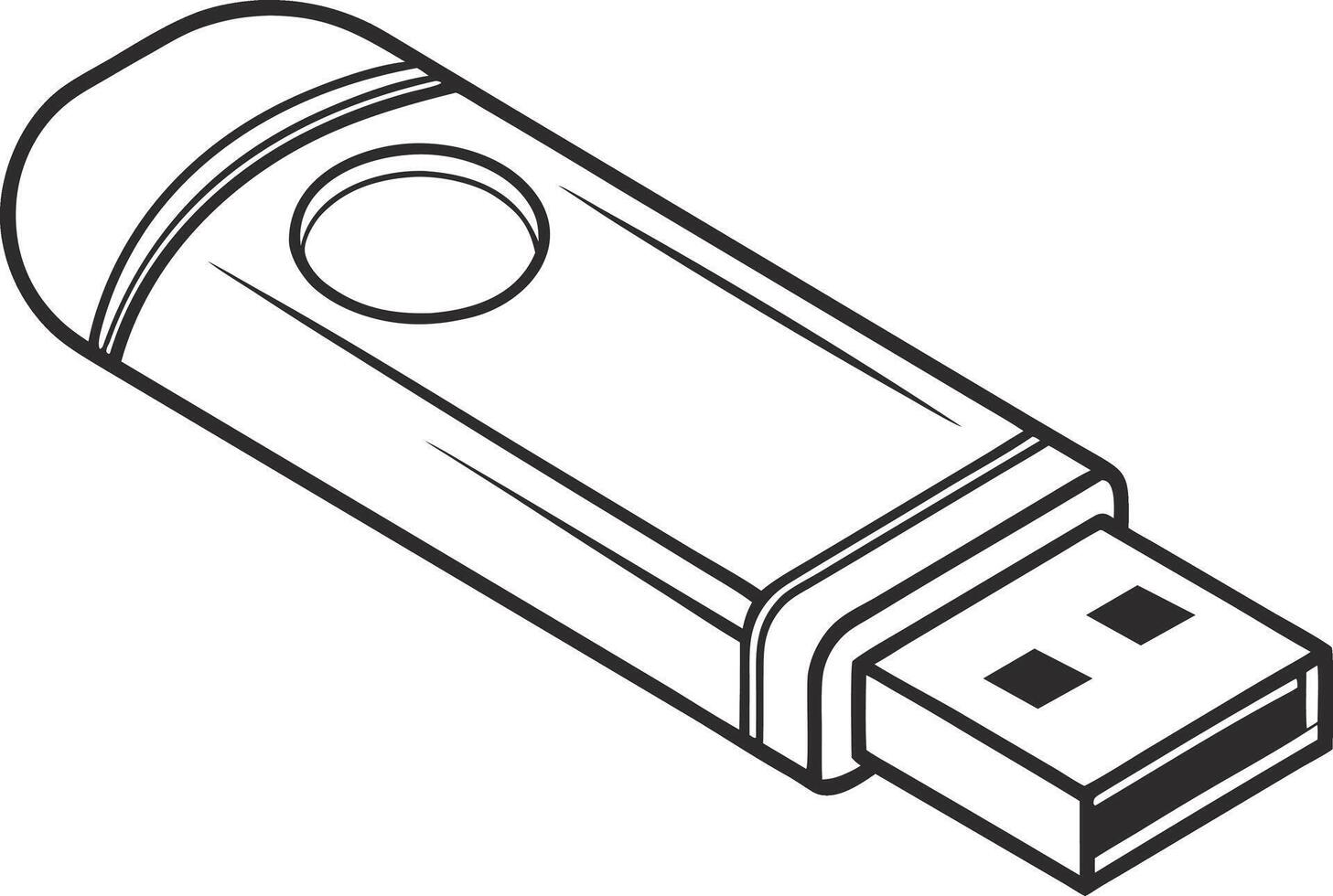 illustration of a simple outline of a usb flash drive in black and white vector