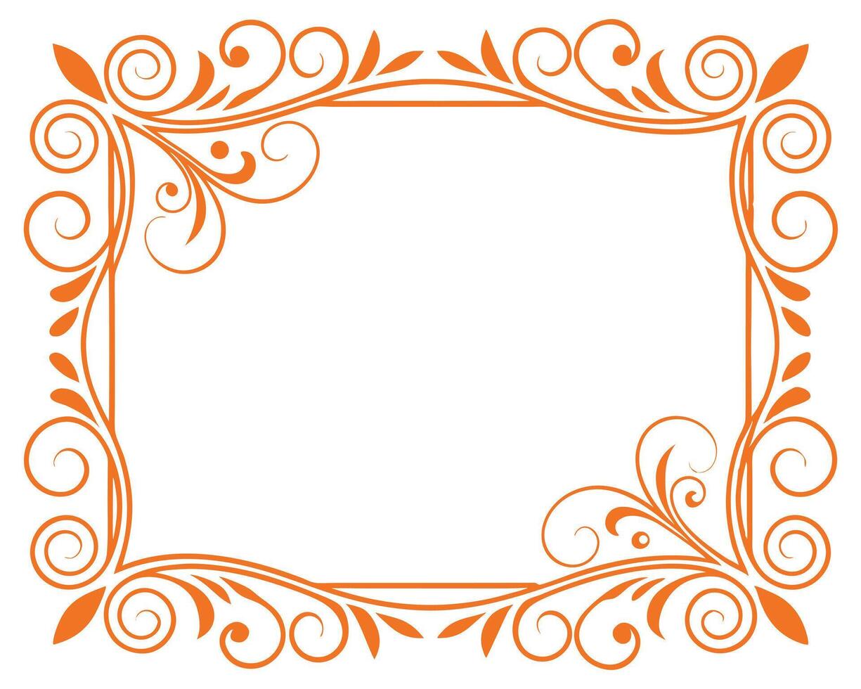 Elegant orange floral frame design with ornate swirls and decorative border elements vector