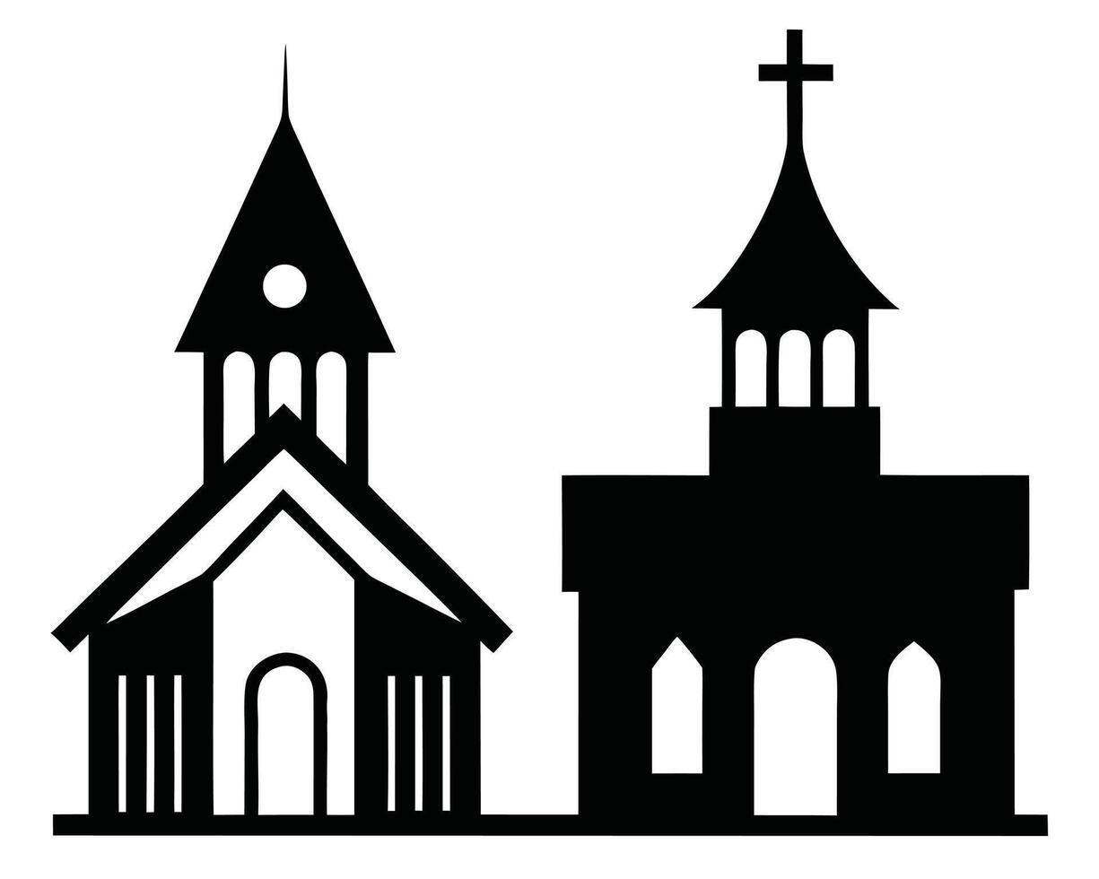 Silhouette illustration of two churches isolated on a white background for spiritual themes and faith concepts vector