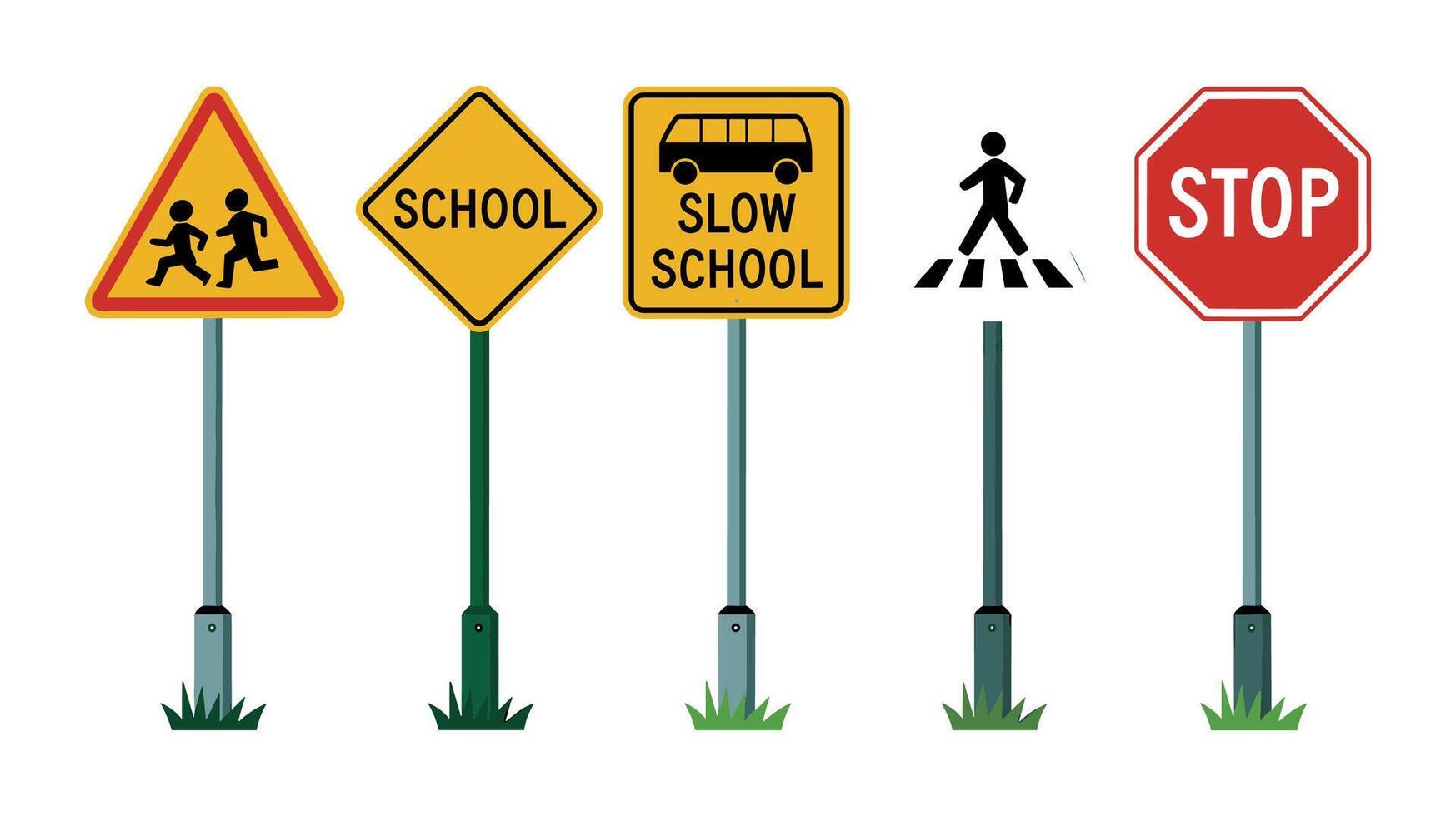 Vectors illustration of school zone traffic and pedestrian warning signs