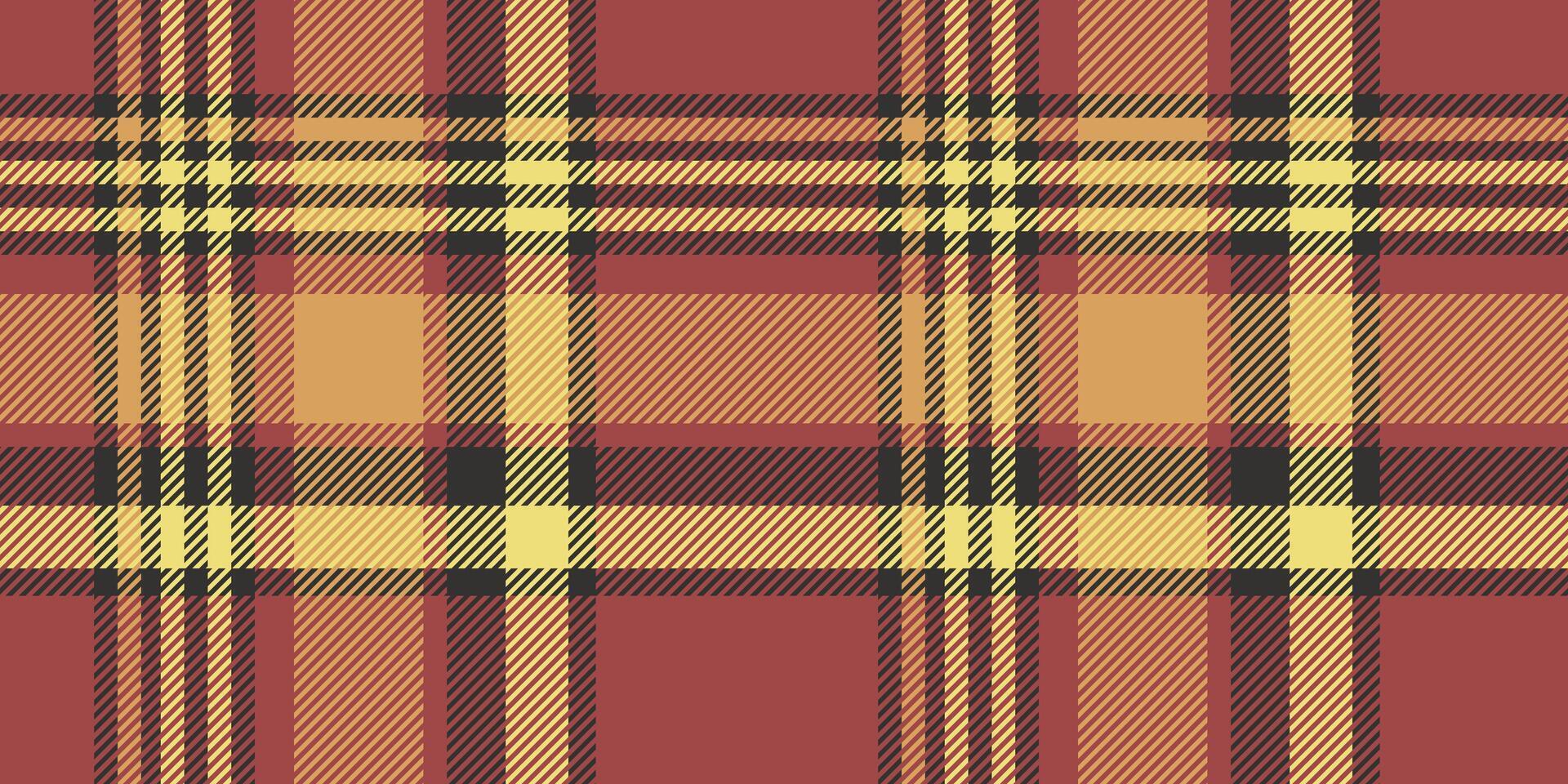 A vibrant tartan plaid pattern featuring deep brown, bright yellow, and rich red tones with intricate overlapping lines and squares, creating a bold and classic geometric design vector