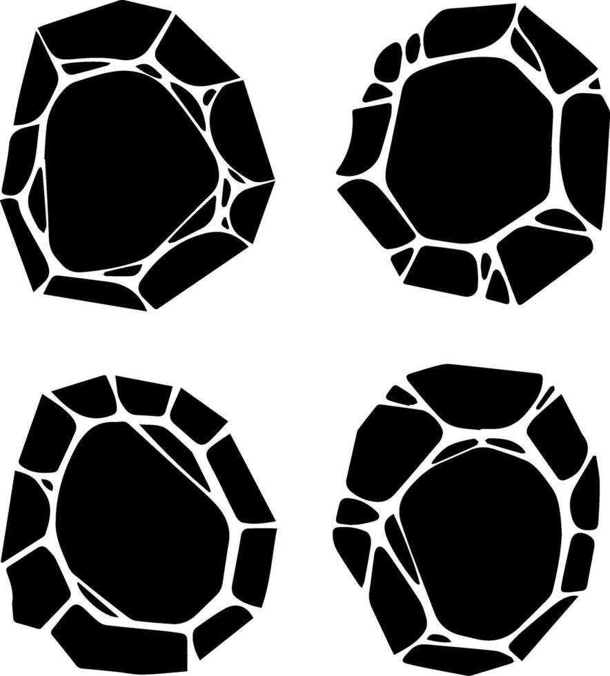 Four abstract black geometric shapes with white outlines on white background vector