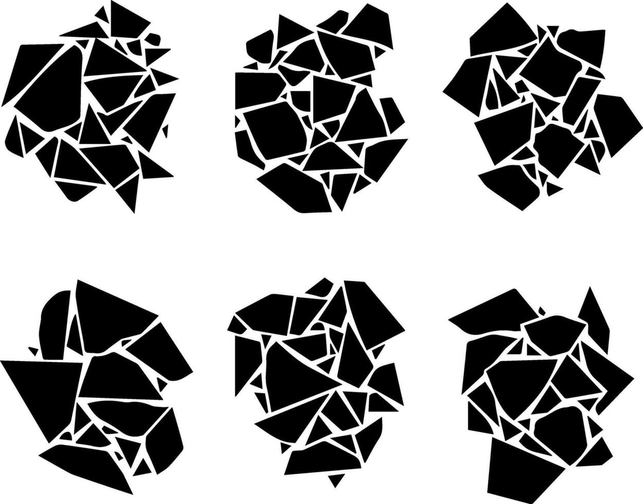 Six abstract black geometric shapes on a white background vector