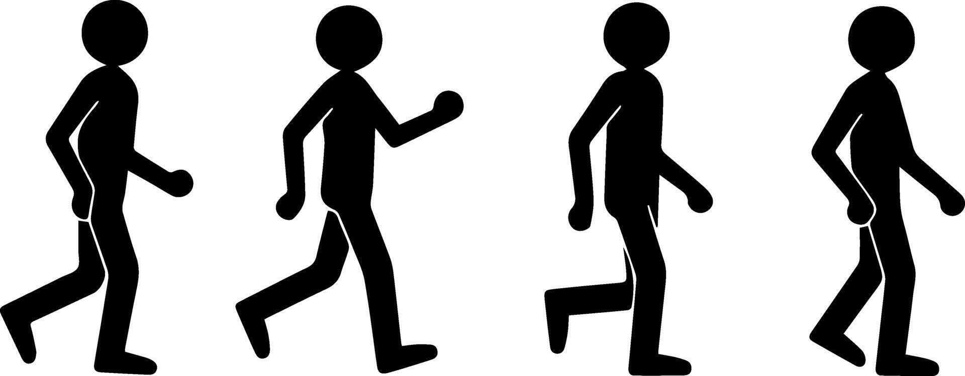 Silhouetted figures depicting different stages of human motion vector
