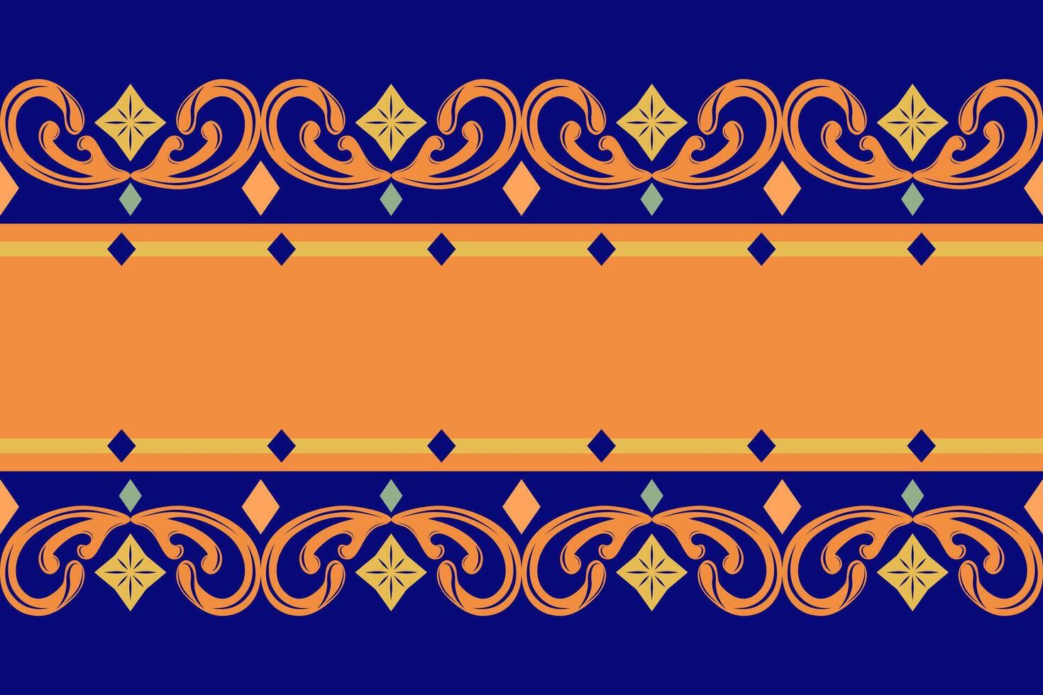 Creative Scroll Ornament Geometric Royal Beautiful Design Frame and Border with Orange Gold Deep Blue. Classic Flourish Ethnic Delicate Folk Medieval Inspired for Ceramic Banner Garment Handkerchief vector