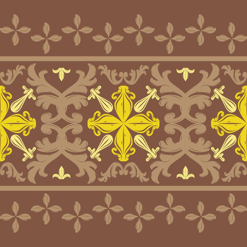 Medieval Creative Luxury Fashion Baroque Fleur de lis Elaborate Filigree Florals Scroll Ornament Yellow Brown Border Design for Curtain Carpet Embroidery Handicraft Brocade Decoration Garment Prints vector