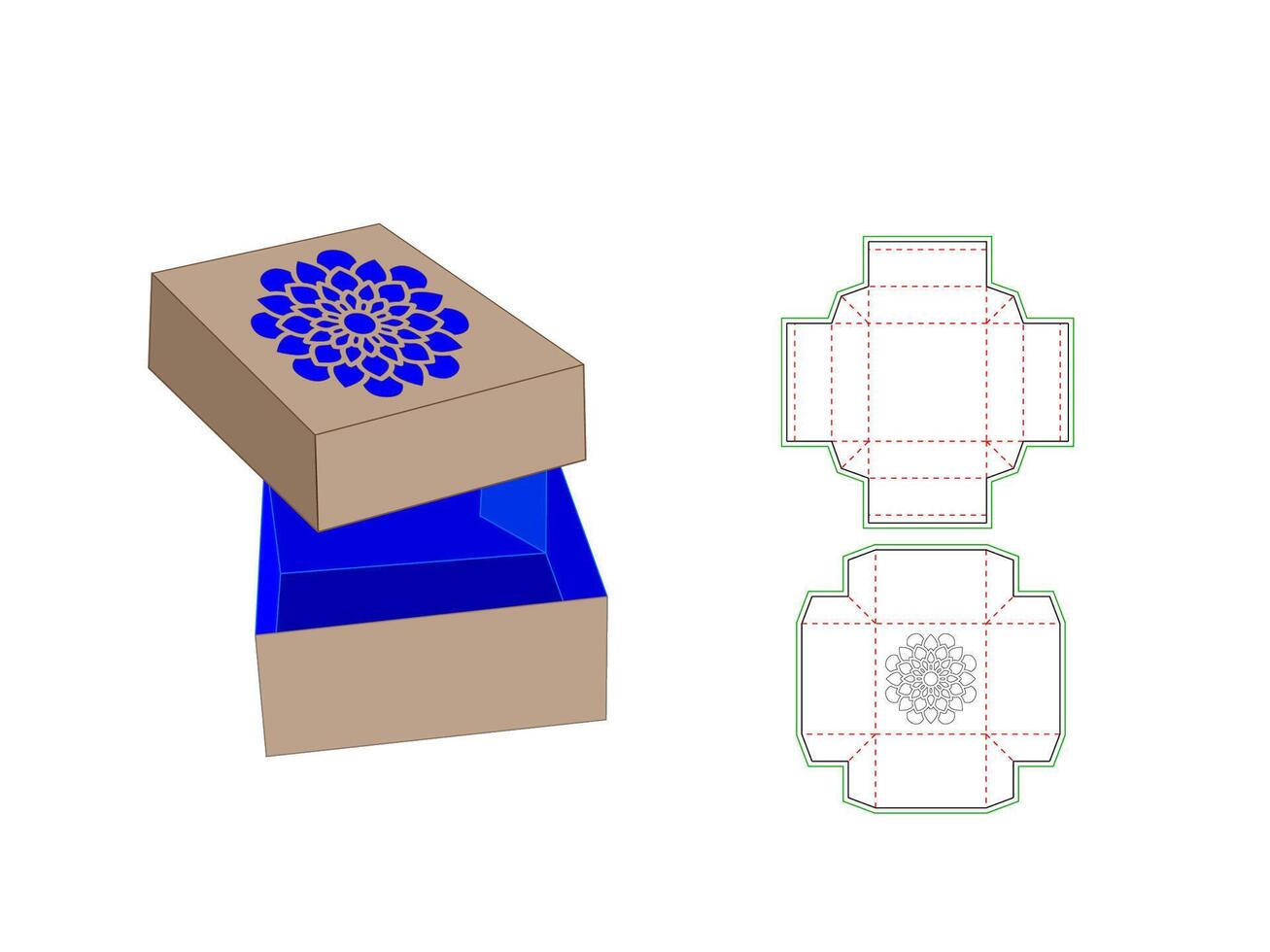 Gift Box Dieline Template With Mandala Laser Cut vector