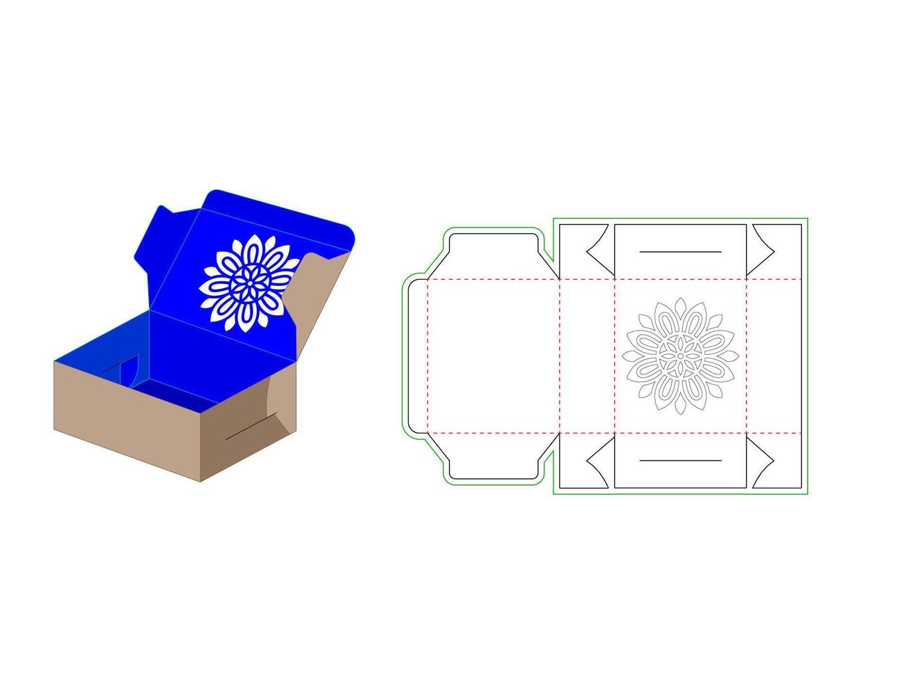 Food Box Dieline Template With Mandala Laser Cut vector