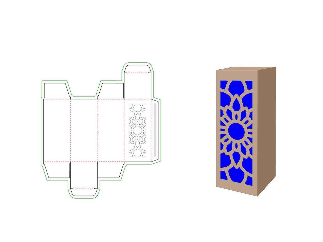 Gift Box Dieline Template With Mandala Pattern Laser Cut vector