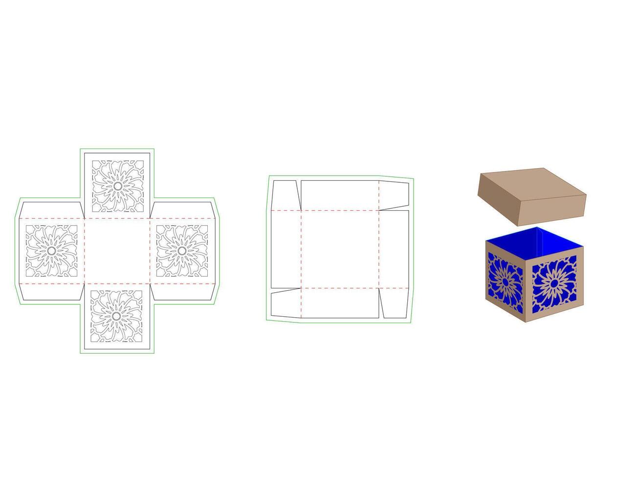 Explasion Box Dieline Template design With Mandala Pattern Laser cut vector