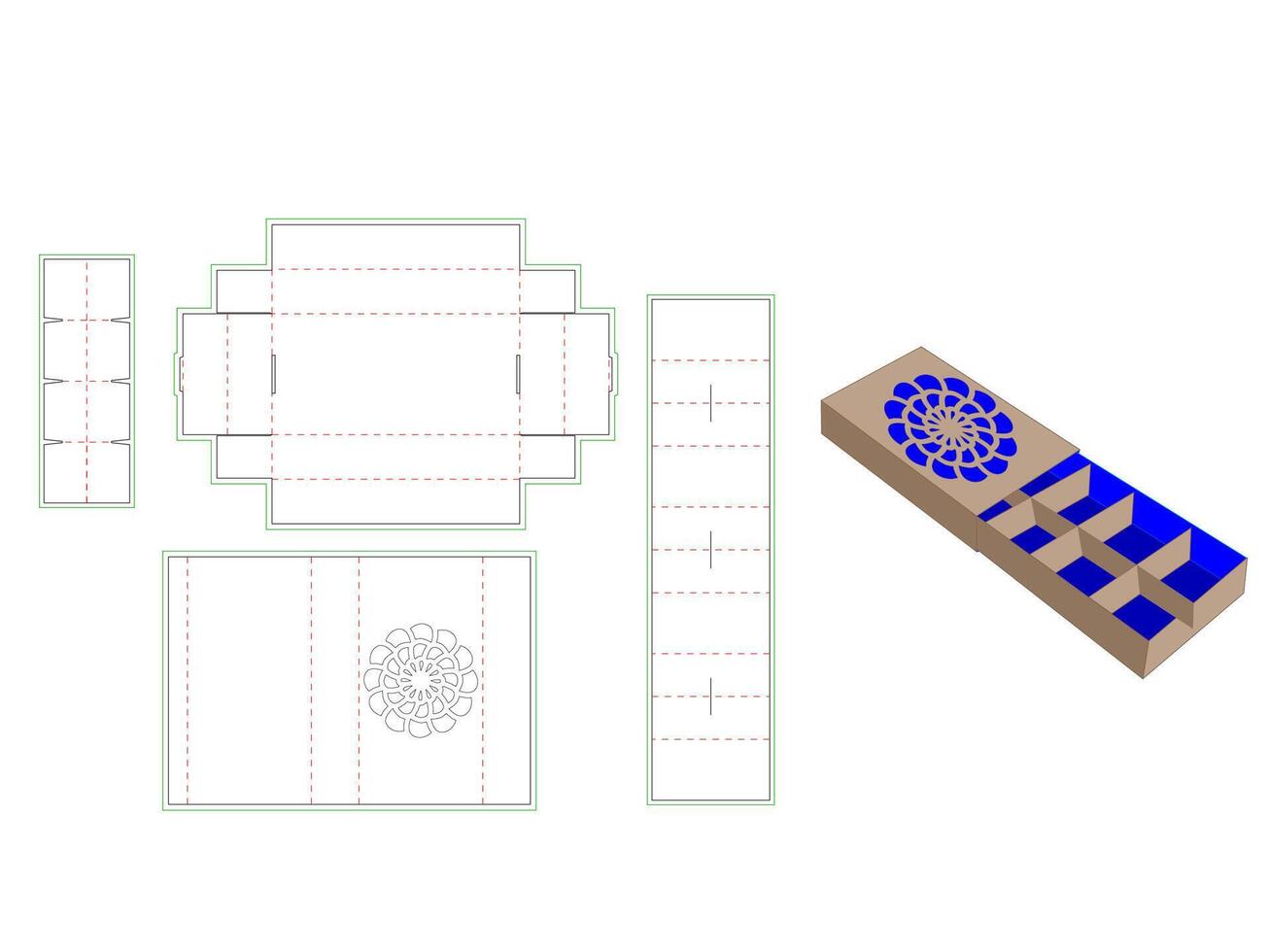Chocolate Box Dieline Template With Mandala Pattern laser cut vector