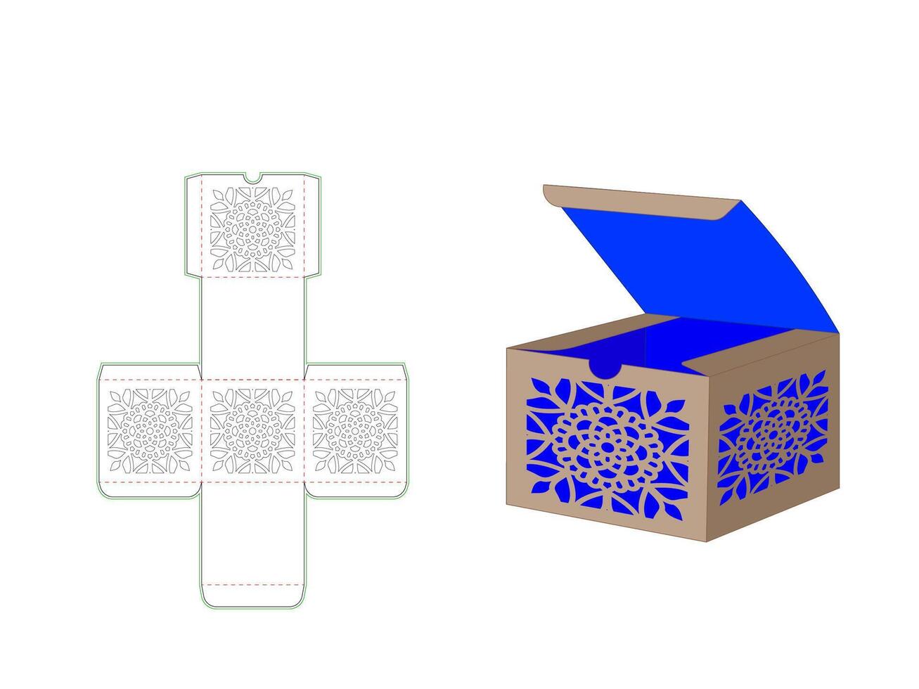 Custom Gift Box Dieline Template in Mandala Laser cut vector