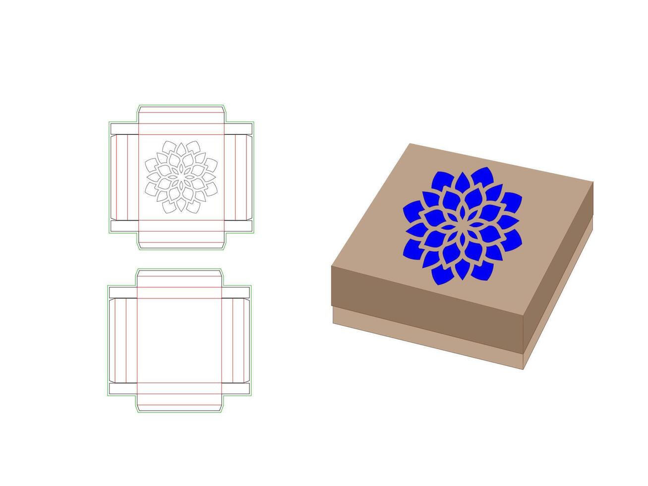 Greeting Card Box Dieline Template with Mandala Pattern Laser cut vector