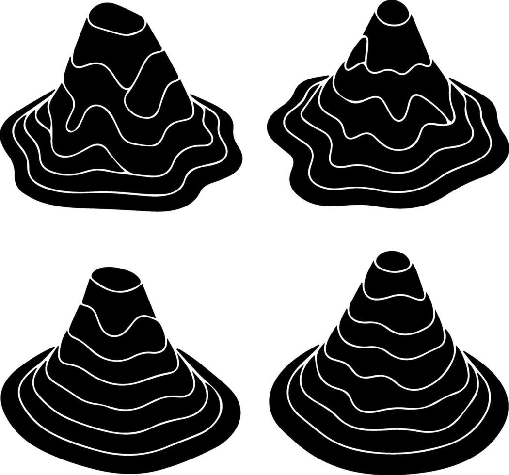 Four stylized black cones with wavy lines on white background vector