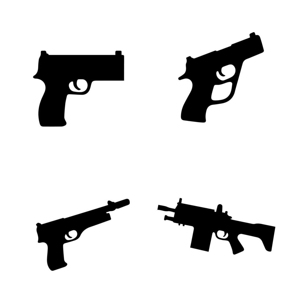 Silhouetted handguns and rifles displayed against a white background vector