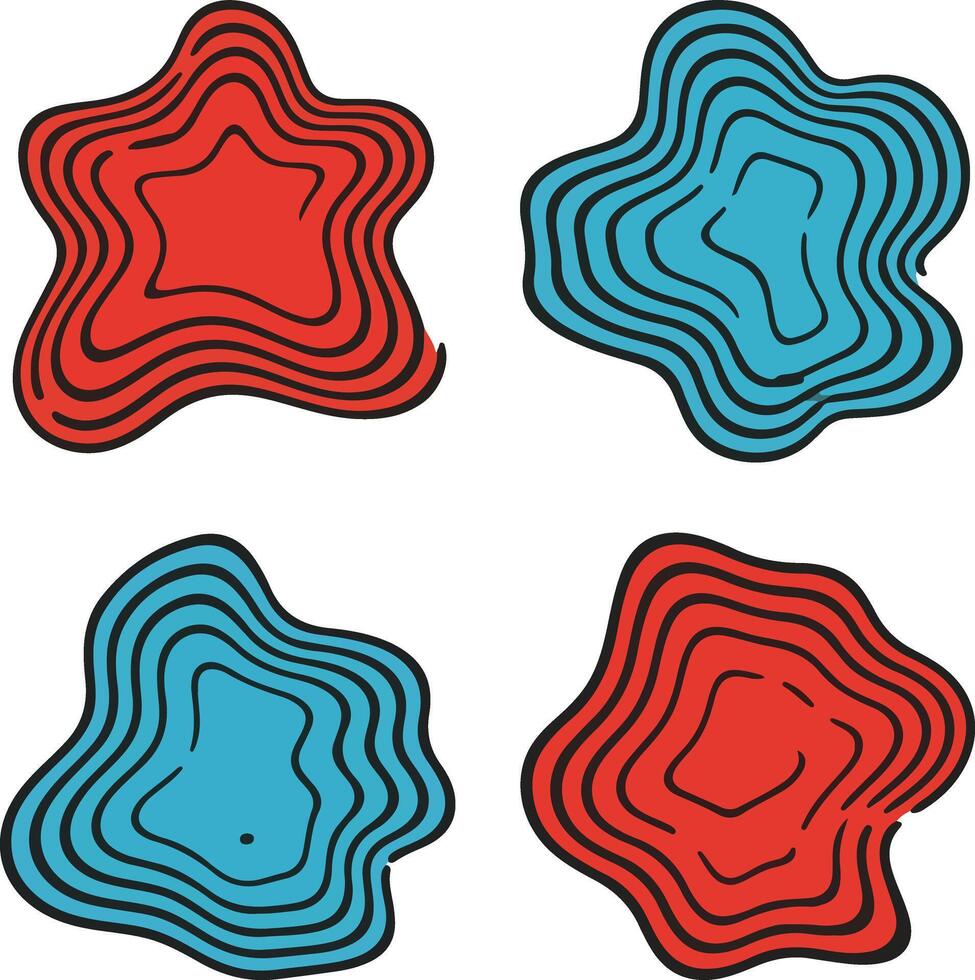 Abstract organic shapes with wavy contour lines in red and blue vector