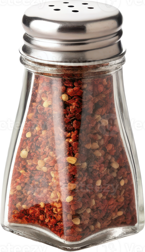 A glass shaker filled with red pepper flakes png