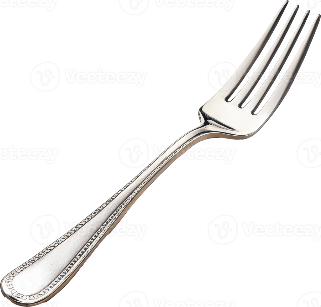 Elegant chrome fork with four sharp prongs png