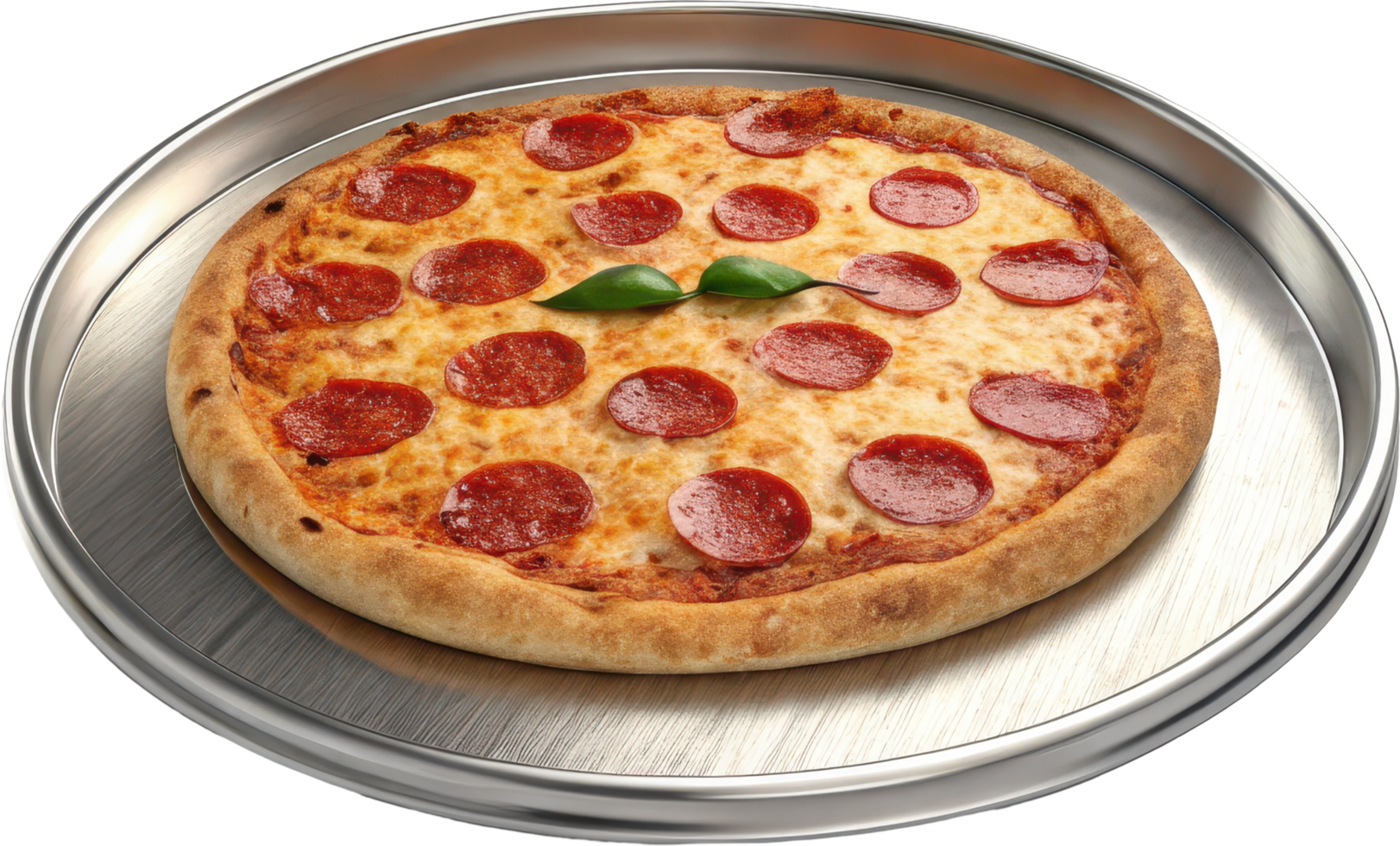 Pepperoni pizza on a metal tray png