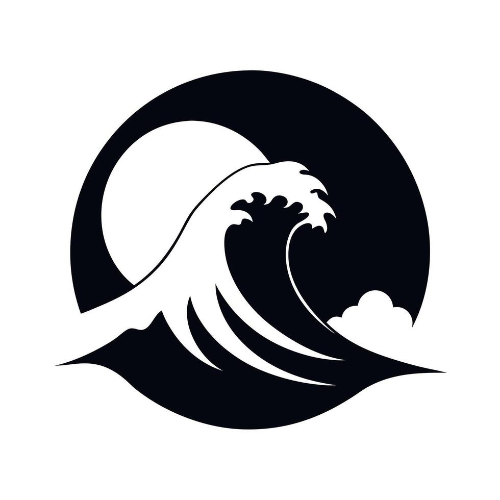 Japanese Wave Silhouette Line Art vector