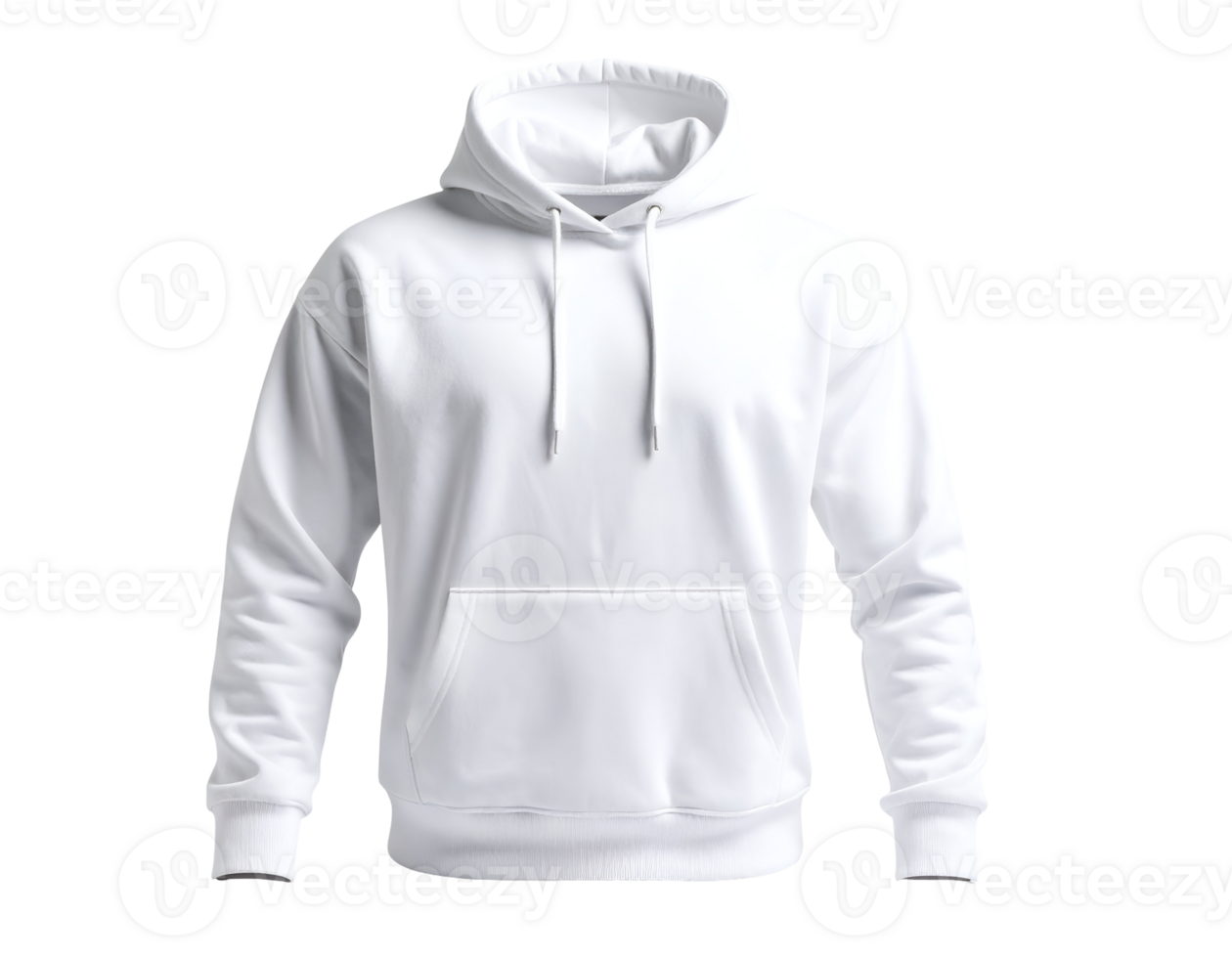 A pristine white hooded sweatshirt showcases its soft fabric and classic design for everyday comfort. png