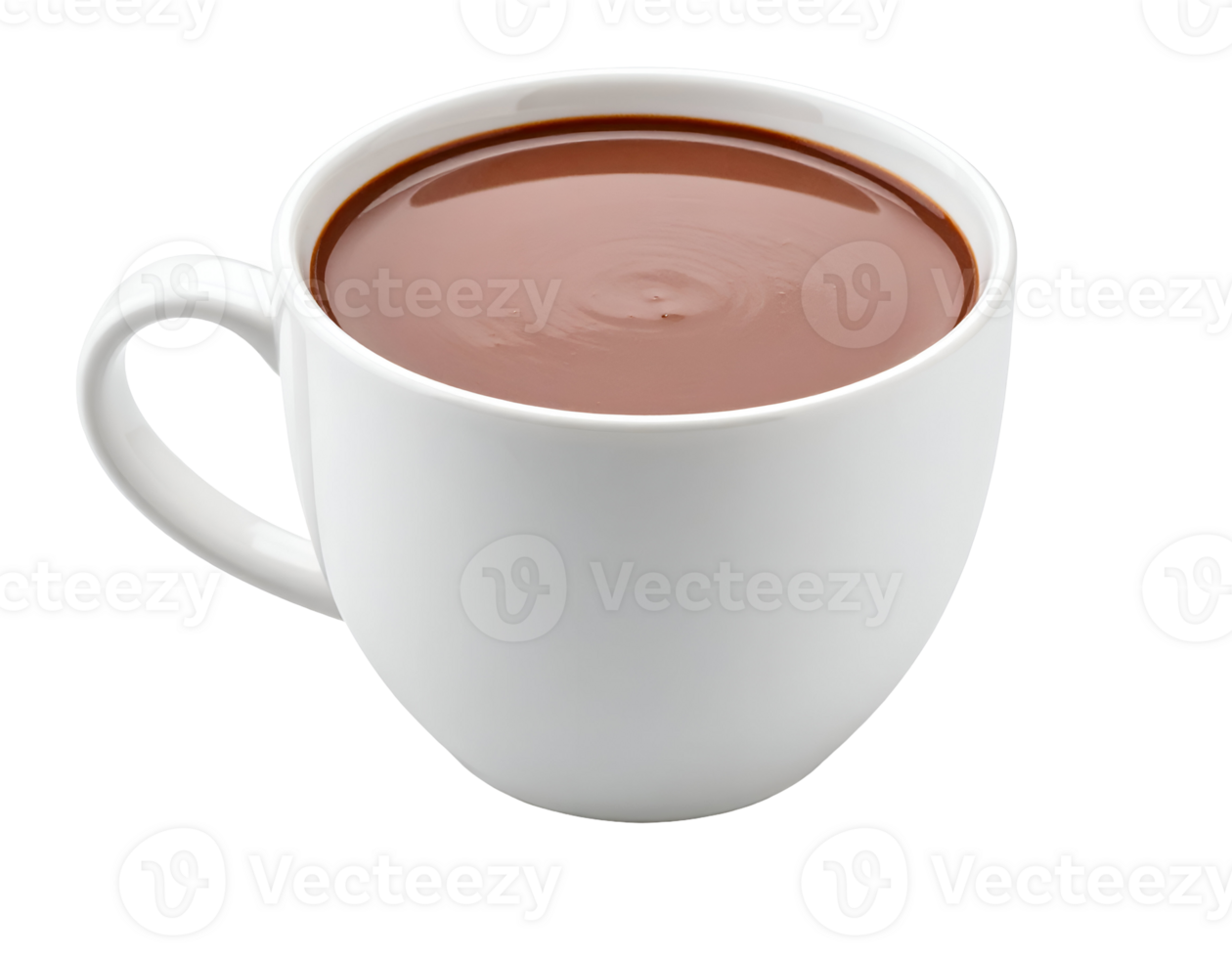 A comforting cup of rich hot chocolate in a pristine white ceramic mug. png