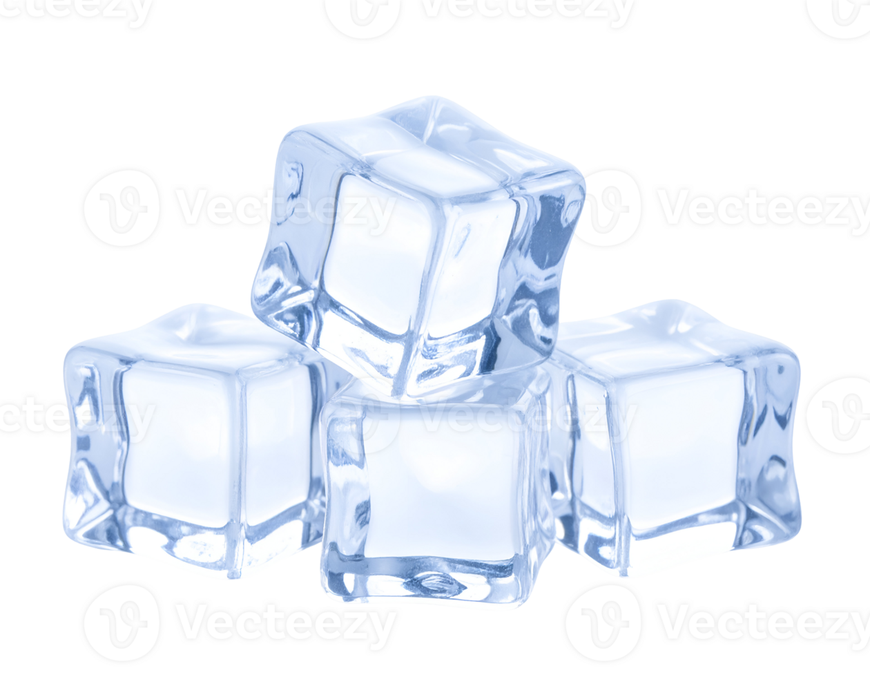 Refreshing translucent ice cubes arranged in a small pile, perfect for chilling beverages. png