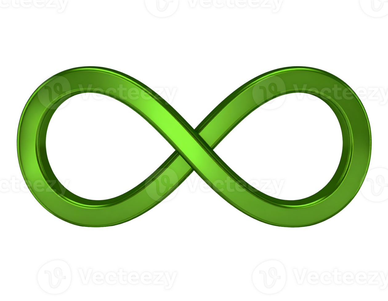 A vibrant green three-dimensional infinity symbol gracefully curves, representing endless possibilities and continuity. png
