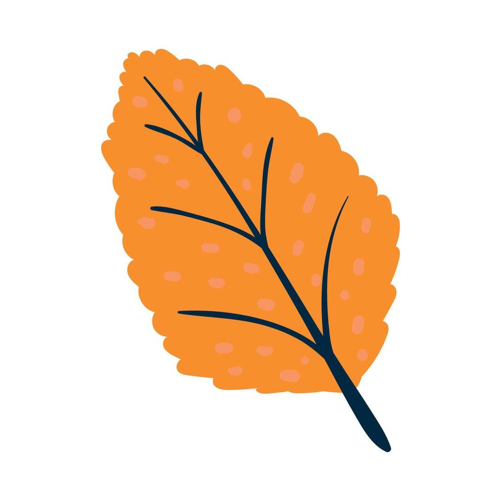 Atumn Leaf with Small Polka Dots in Flat Hand Drawn Style. Cartoon branch with tiny leaves isolated on white background perfect for invitations, cards, posters, holidays, print, web. vector