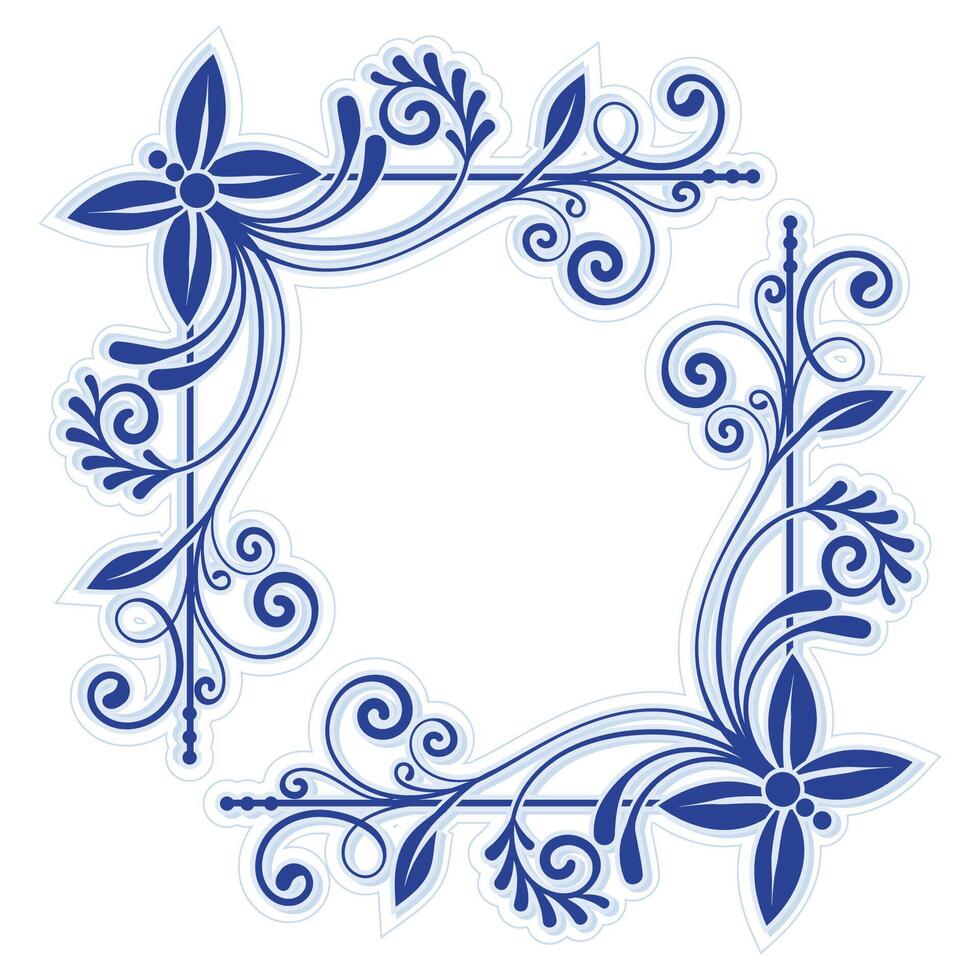 Elegant Blue Floral Ornament with Decorative Baroque Swirls. Ideal for wedding invitations, stationery, greeting cards, certificate borders, frames vector