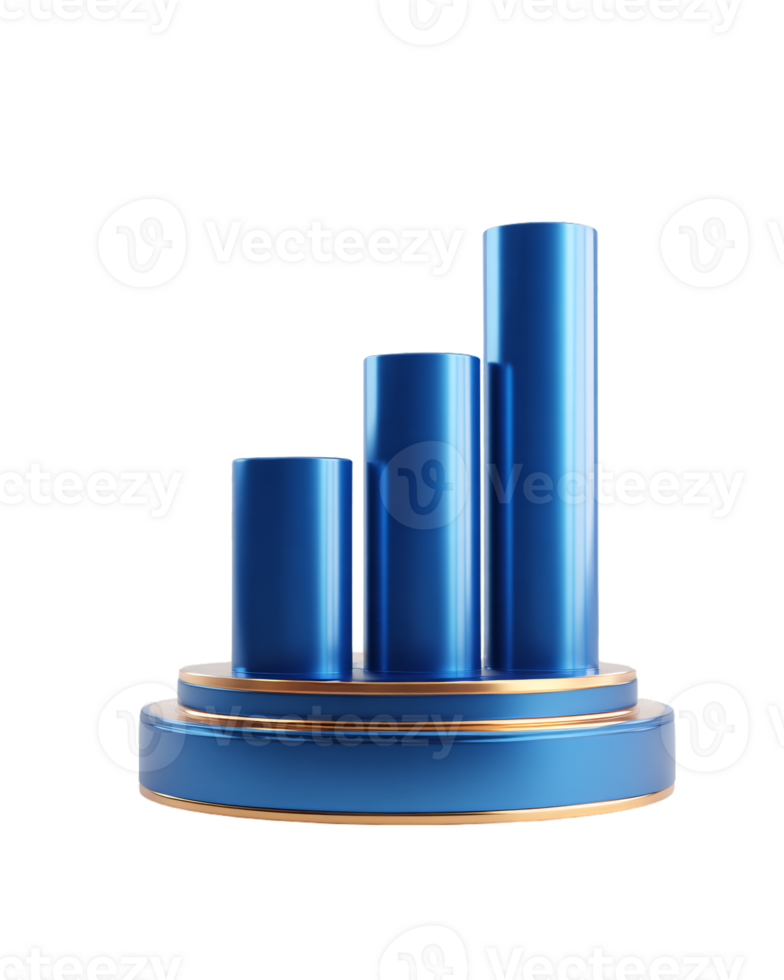 Blue 3D Bar Graph on a Base Representing Data Growth and Success png