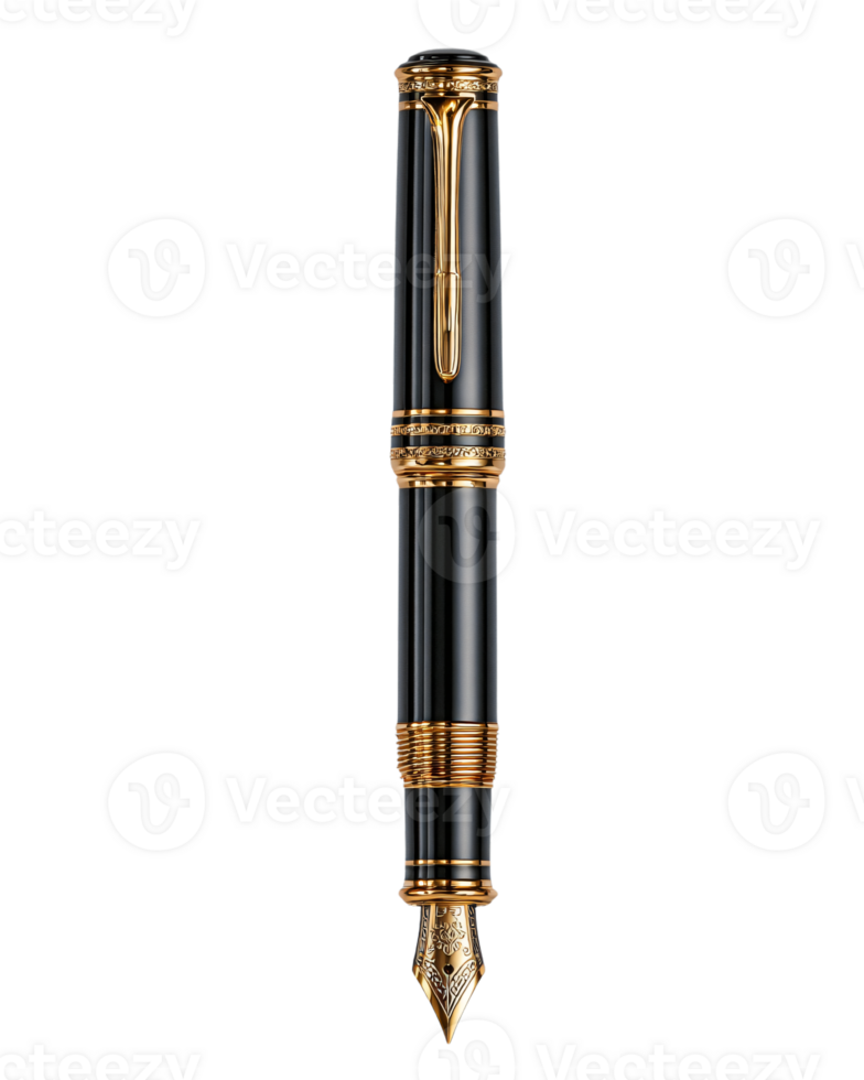 Elegant Black Fountain Pen with Gold Accents for Writing png