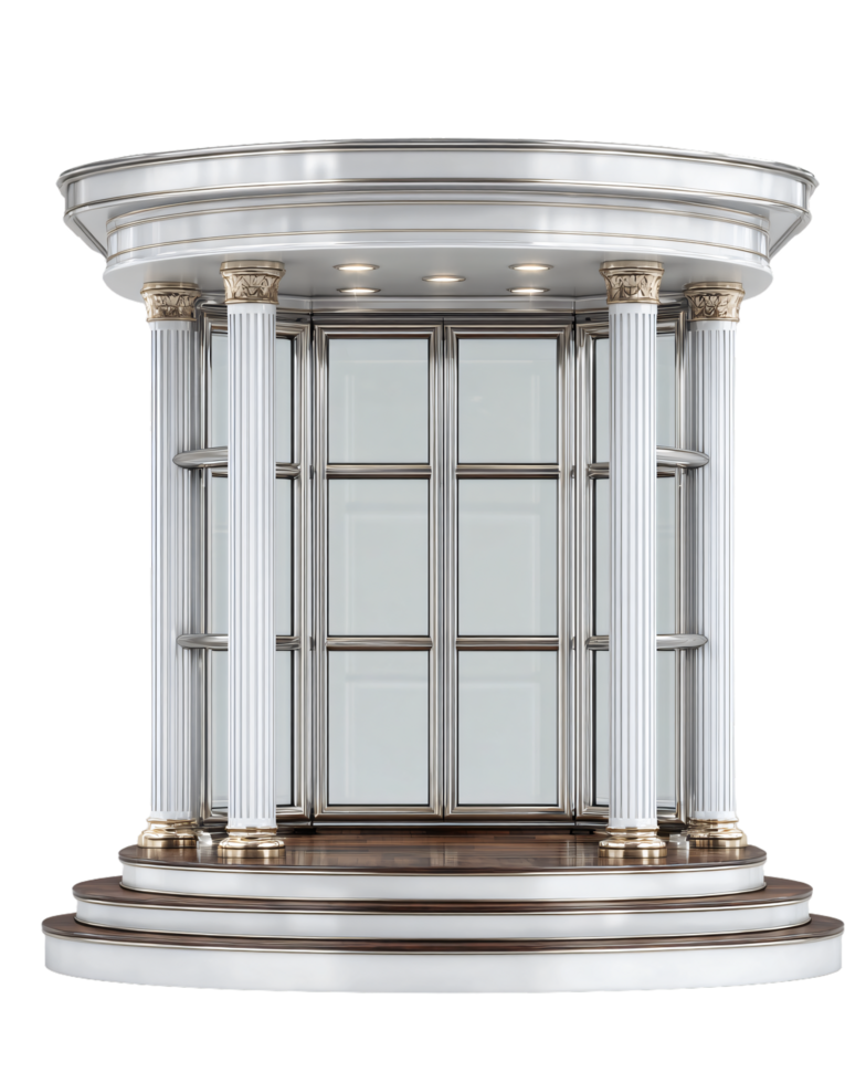 Elegant Round Display Stand with Columns and Glass Panels for Showcases png