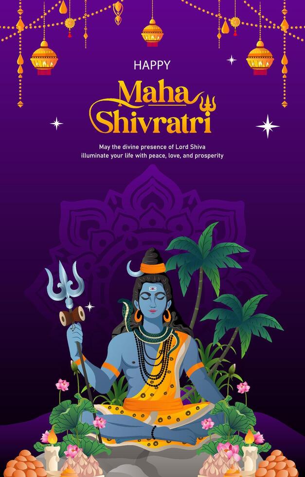 happy maha shivratri vertical background with beautiful indian ornament vector