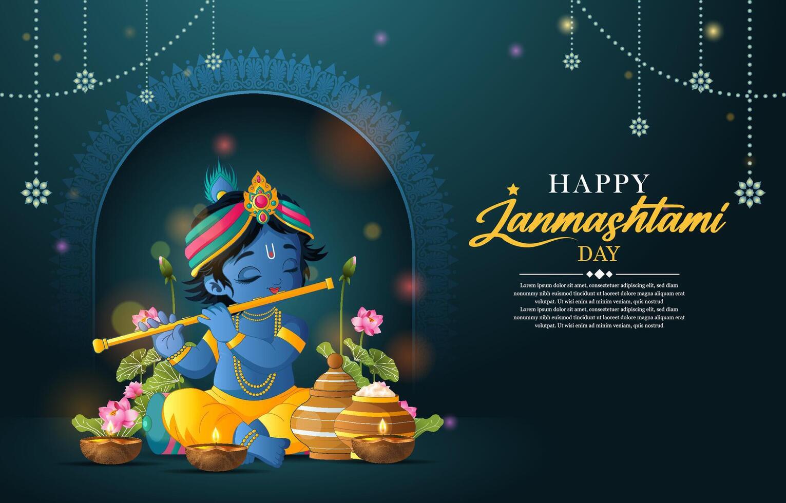 Happy Janmashtami day Background with little krishna and elegant gradient concept vector