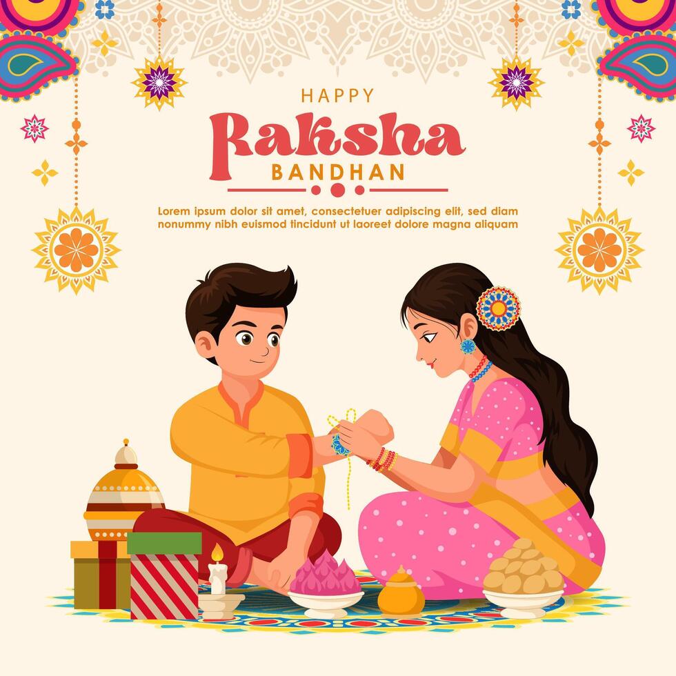 Happy Raksha Bandhan background with brother and sister illustration vector