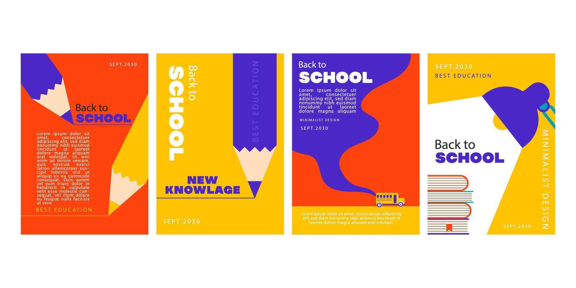 modern minimalist back to school poster collection with trendy color and flat design vector