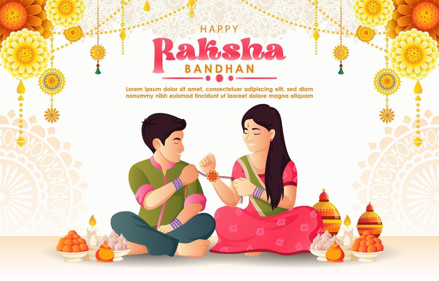 Brother and sister celebrating Raksha Bandhan vector