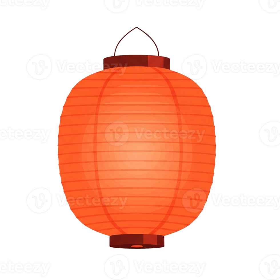 Traditional Orange Asian Lantern With Hanging Cord And Geometric Accents Isolated On Transparent Background png