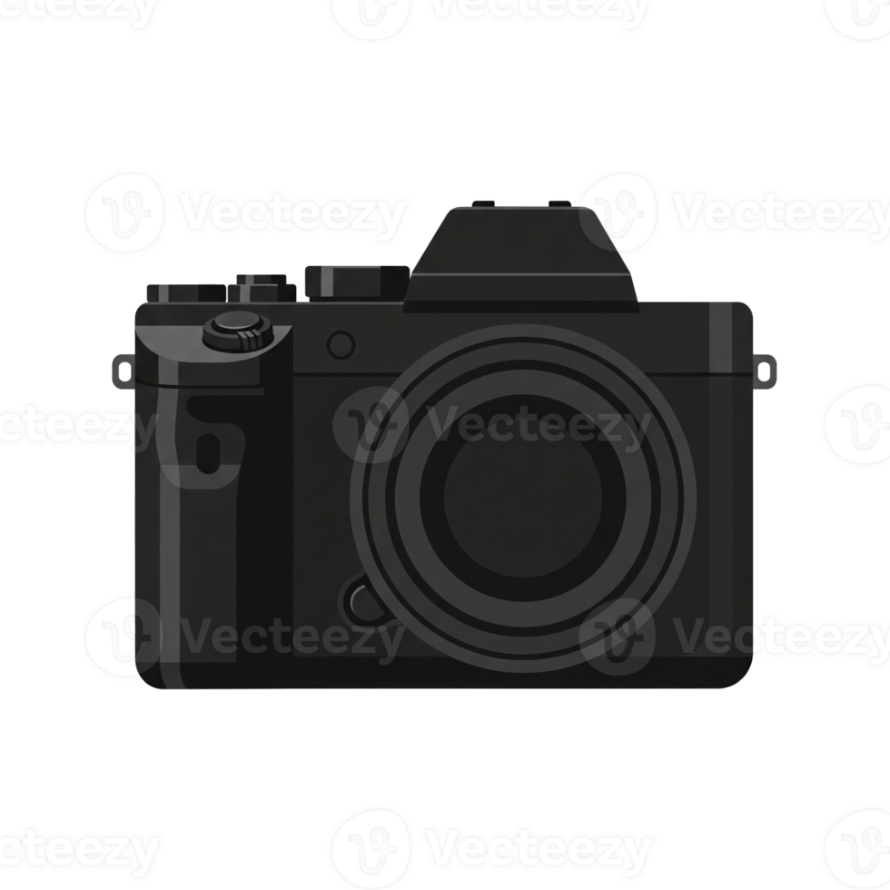 Sleek Black Camera With Textured Lens And Detailed Buttons Isolated On Transparent Background png