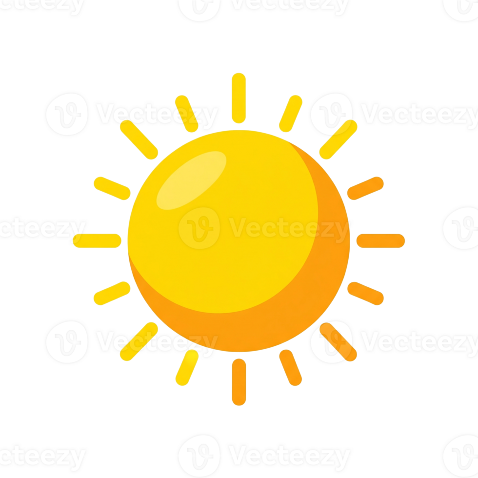 Simple Cartoon Sun Icon With Rays Isolated On Transparent Background png